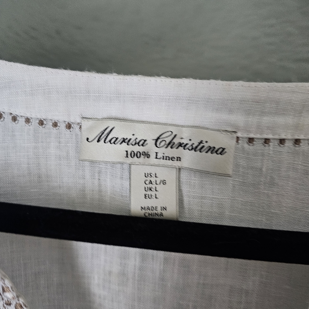 Marisa Christina White Linen Tunic Top Embroidered Size L - Picture 3 of 7